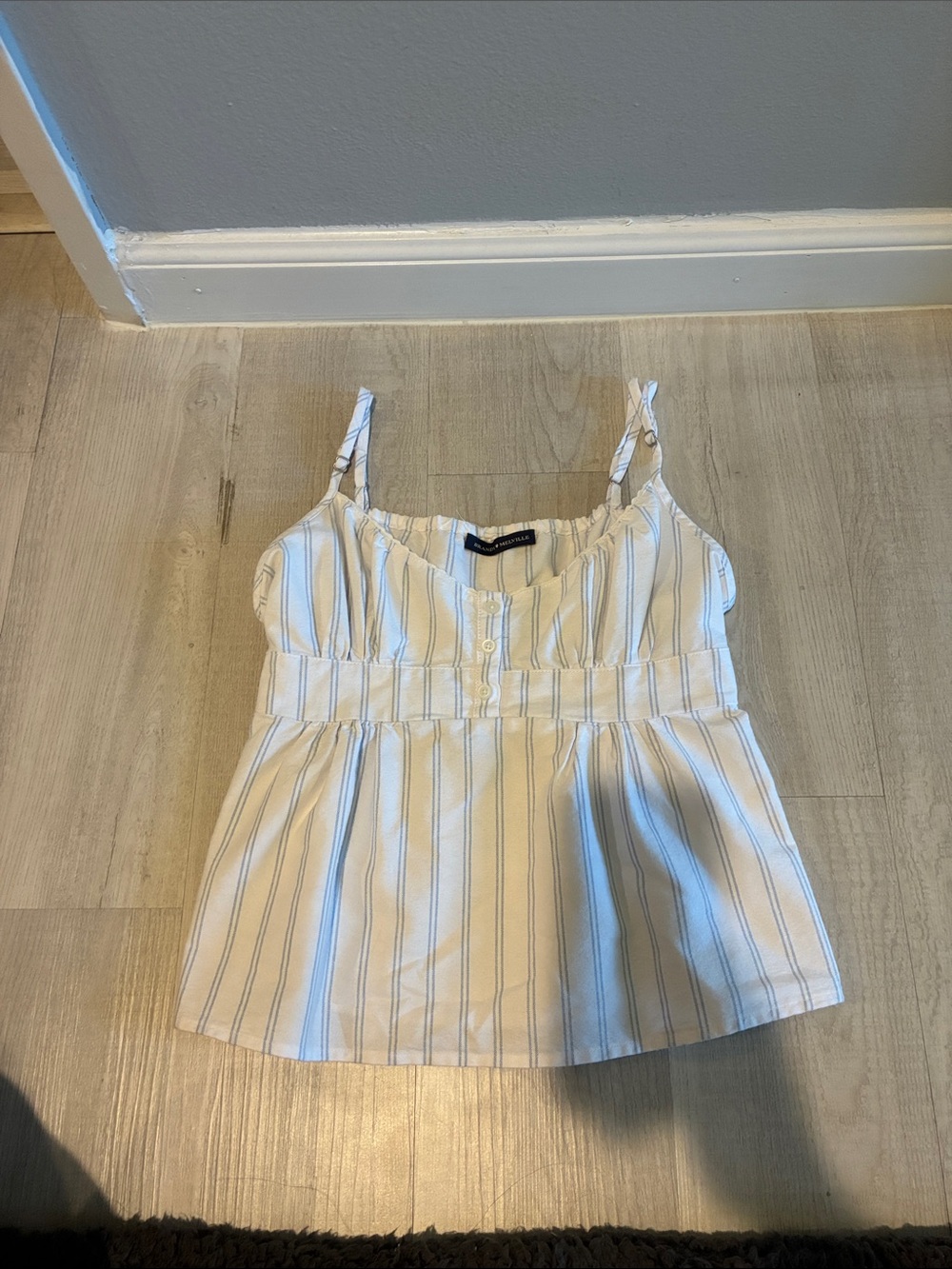 Striped White & Blue Spaghetti Strap Tank Top